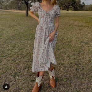 Hill House Ophelia dress in pink vine stripe